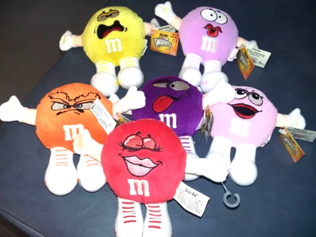 M&M's 1998 Swarmees Plush Lot Of 6 Nwt Yellow Lilac Orange Purple Pink Red