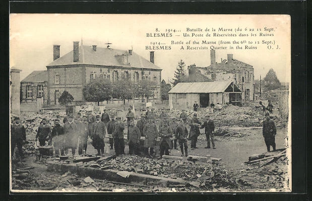 CPA Blesmes, Bataille de la Marne 1914, Un Poste de Réservistes dans les Ruines