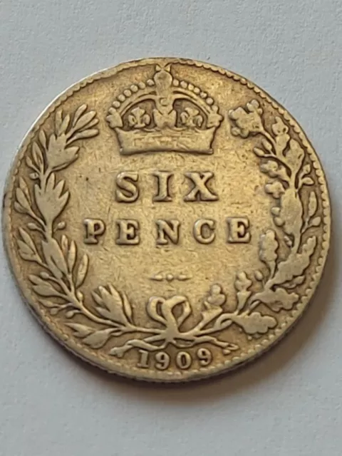 1909 King Edward VII Silver Sixpence Coin