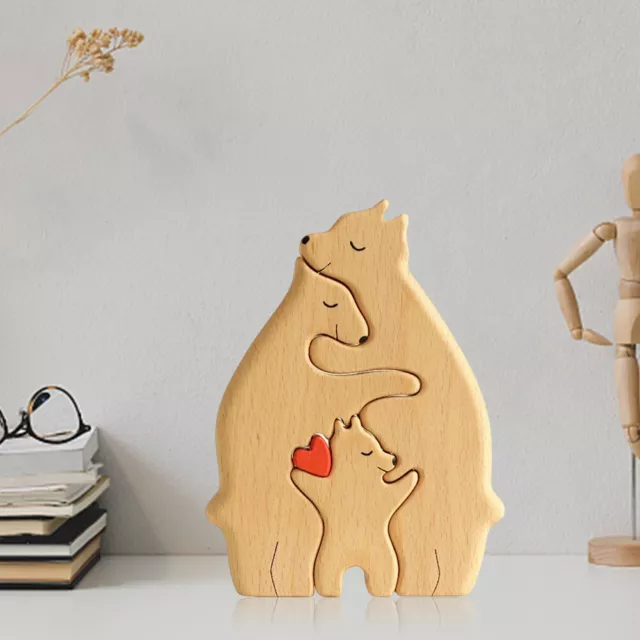 Wooden Family Jigsaw Puzzle Bear Decorative Bear Wooden Art Sculpture (C) 3
