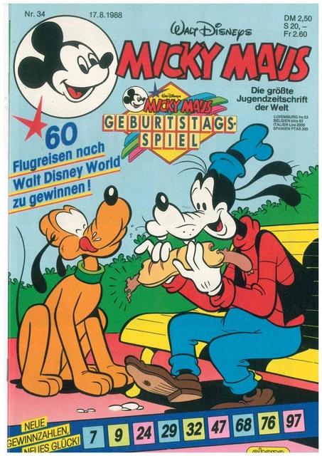 Micky Maus Heft Nr.34-1988 mit allen Festen Beilagen ungelesen Z0-1/1(M37,