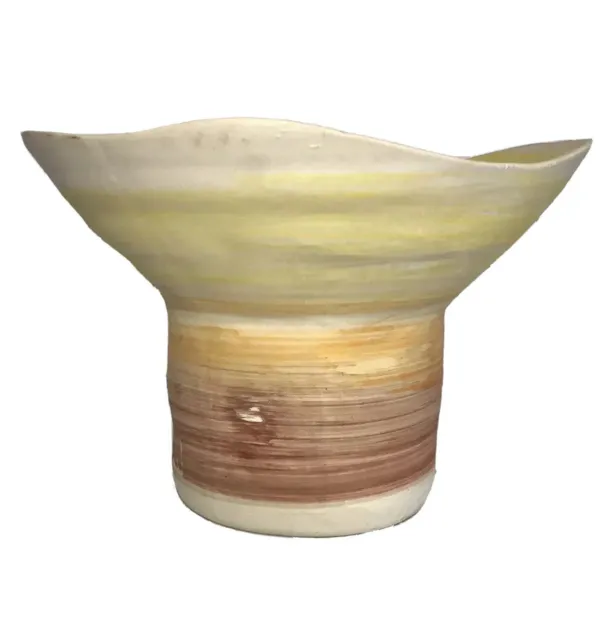 VTG MCM Royal Haeger Brushed Ware Bisque Hat Planter Vase 9.75” Free Form Sunset