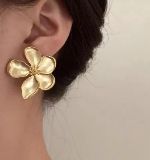 Matte Gold FLOWER EARRINGS Stud Periwinkle Prom Wedding Bridal Buy 1 Get 2 Free