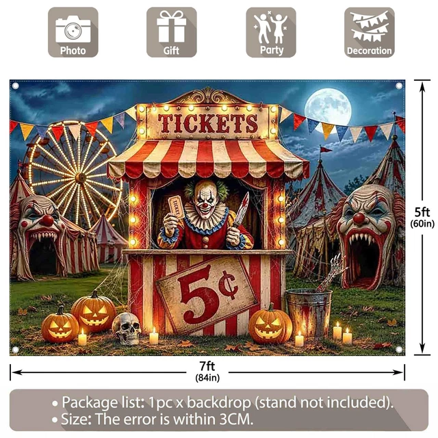 LUMINORA 7X5FT HALLOWEEN Scary Carnival Backdrop Ticket Booth 7 x 5 ft ...