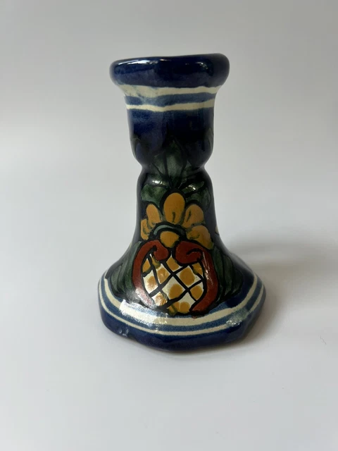 Handpainted Mexican Pottery 4.5”  Marked Tal Mex Multicolor Mexico Floral Vase
