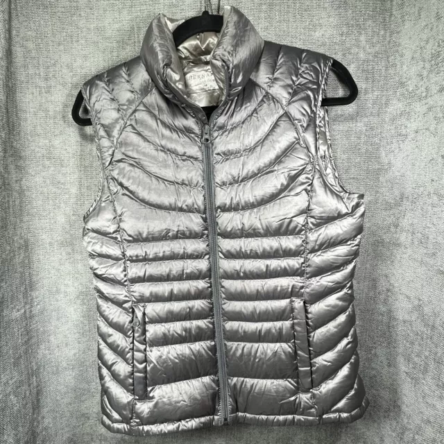 Bernardo Goose Down Vest Puffy Gray Metallic Quilted Woman Sz S