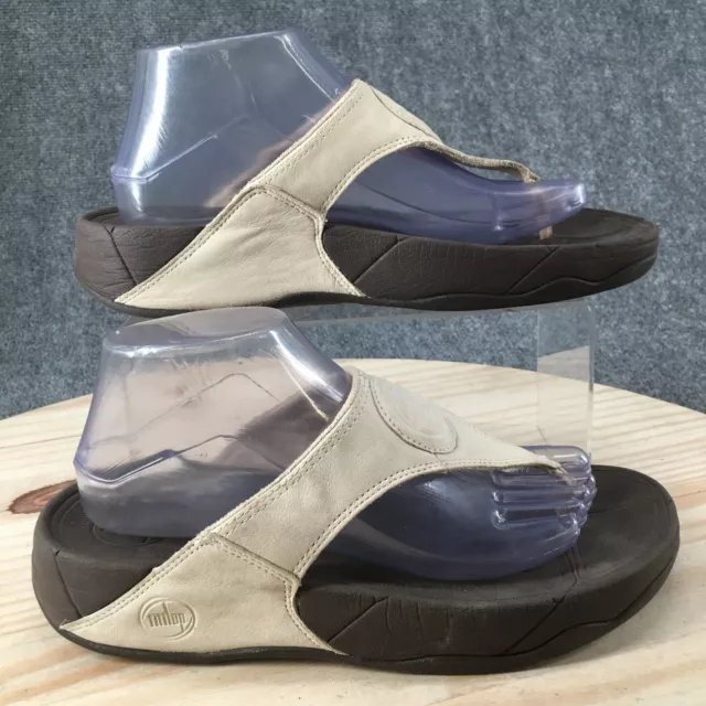 Fitflop Sandals Womens 9 Wedge Slip On Thong 211 194 Beige Faux Leather Casual