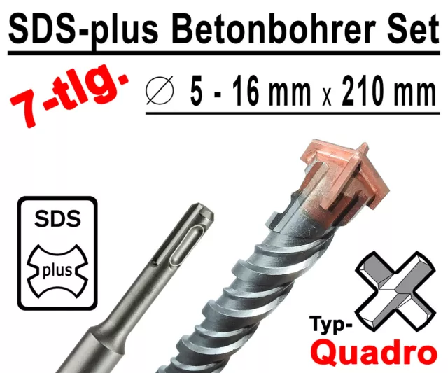 SDS-plus Betonbohrer Set 7-tlg Quadro Bohrer Hammerbohrer 5mm - 16mm x 210mm