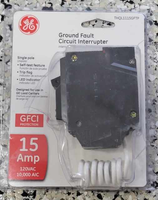 GE 15 AMP Ground Fault Circuit Interrupter. THQL1115GFTP. Self test. 1