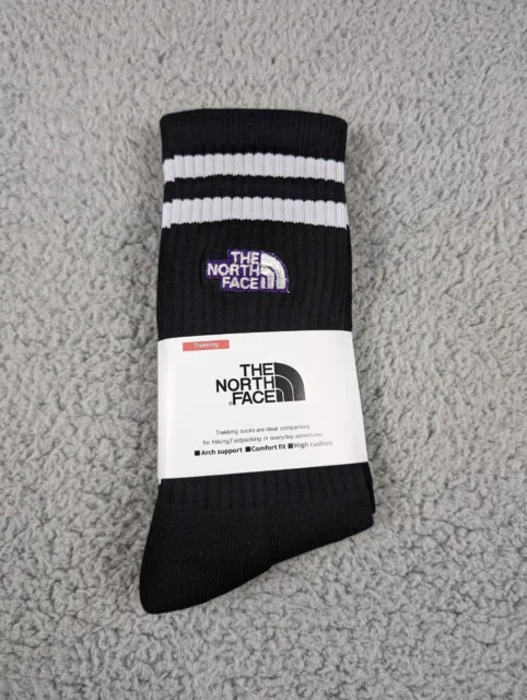 The North Face Crew Socks Mens Large 9-11 Black White Striped Embroidered Logo
