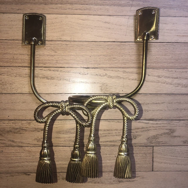 VTG Pair/2 Brass Hollywood Regency Bow Tassel Curtain Drapery Tie Backs India