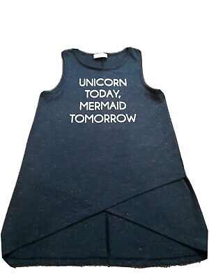 Midnight Blue Girls Vest Top ~ Age 9 (Unicorn today/Mermaid tomorrow logo)