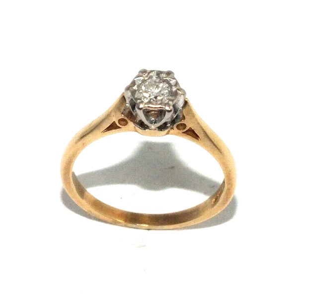 Bague De Fiançailles Ancienne En Or Jaune 18k Avec Diamant - Taille I 1/2 - Occasion