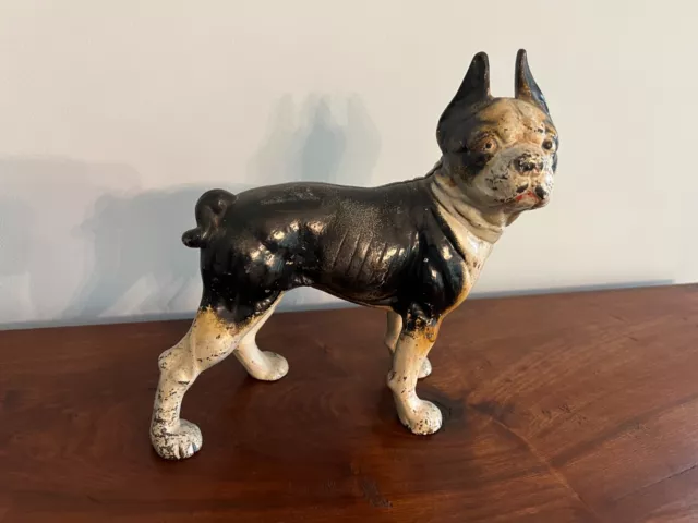 Vintage Antique Cast Iron Boston Terrier Bull Dog Door Stop Hubley