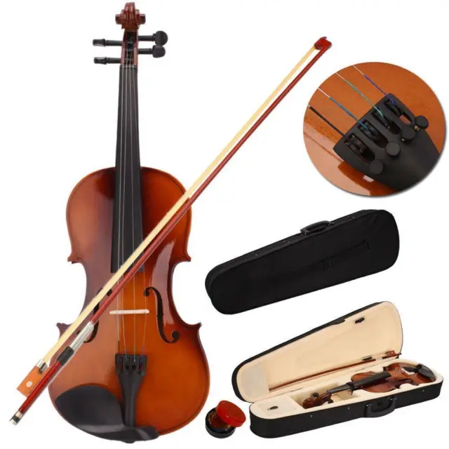 New Natural School Basswood Size 3/4 Acoustic Violin Fiddle + Case + Bow + Rosin