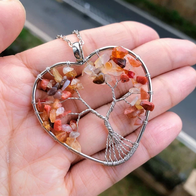 Red Agate Stone Tree Of Life Pendant Necklace Chakra Reiki Healing Amulet