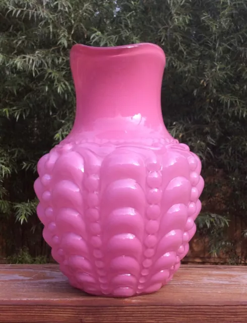 Large Victorian Consolidated Glass Co. Guttate Pink EAPG Art Glass Pitcher 2