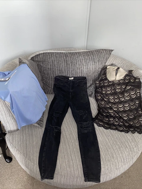 Ladies Clothes Bundle Size 8/10, Black Stretch Jeans, River Island, & Tops