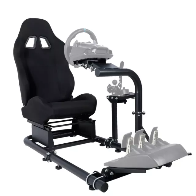 Minneer Racing Simulator Cockpit Wheel Stand with Black Seat Fits Logitech G920