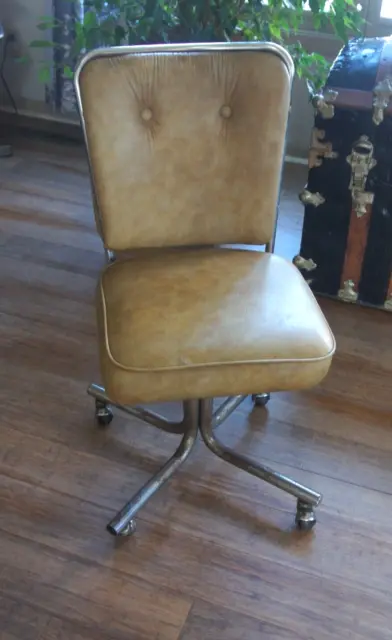 Vintage Mid Century Modern DOUGLAS FURNITURE Chicago Swivel Office Chair golden