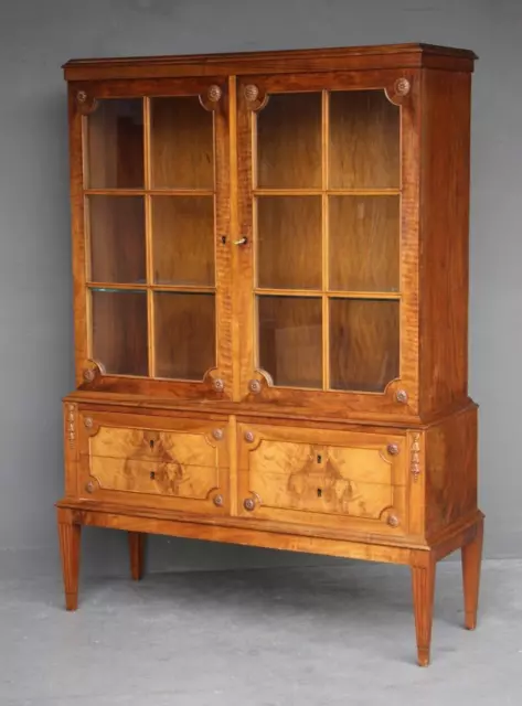 Antique French Louis XVI glazed sideboard vitrine carved walnut display cabinet