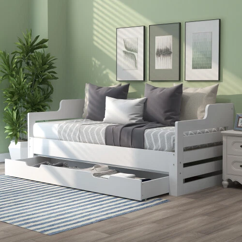 DAYBED SINGLE BED Sofa Bed Pull out Trundle w/Storage Drawer Bed for ...