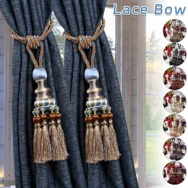 1 Pair Luxury Curtain Holdbacks Rope Tie Backs Tassel Tiebacks Beaded Ball Decor