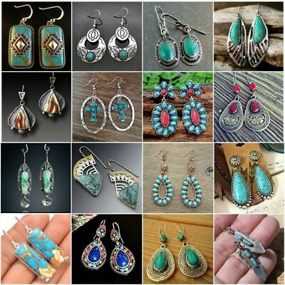 Fashion Turquoise Earrings Ear Hook Dangle Drop Silver Wedding Women Jewelry