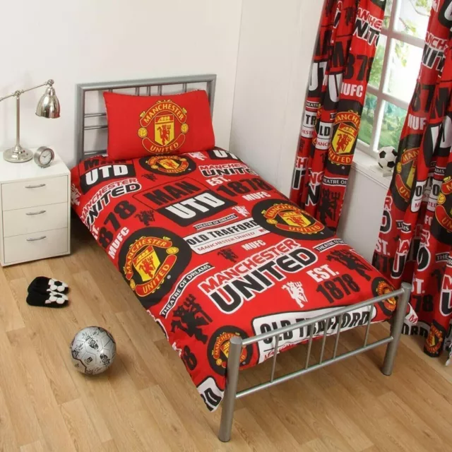 Manchester United FC Patch Single Duvet Cover Bedding Set Reversible Official 2