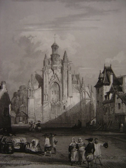 GUERANDE  Collégiale Saint-Aubin de Guérande  Grande gravure vers 1850