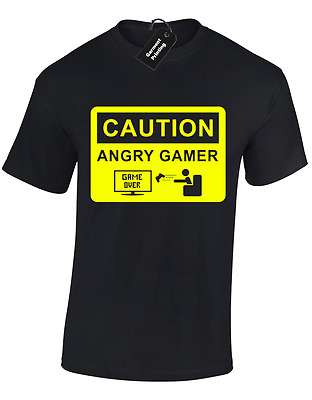 Caution Angry Gamer Kids Childrens T Shirt Funny Gaming Gift Top