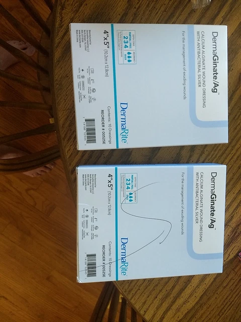 DermaGinate Calcium Alginate Dressing - 2 Boxes of 10  4" x 5" Reorder #00525E