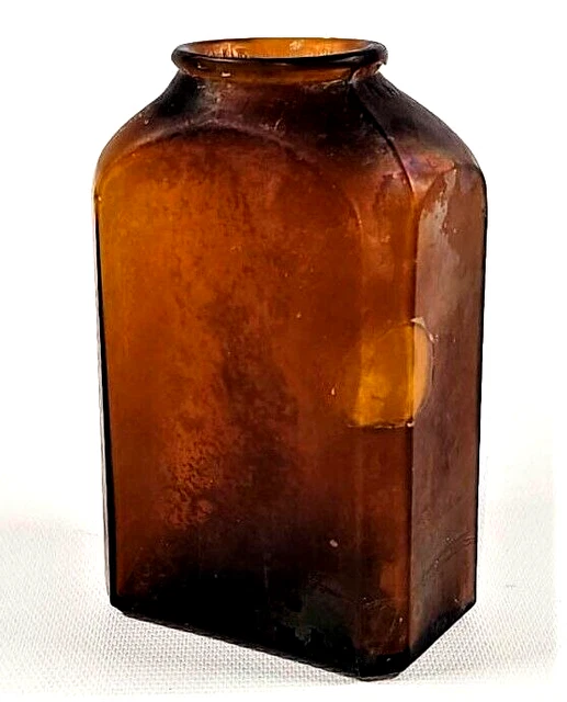 Half type Snuff Bottle Embossed H on Bottom Early Key Mold Crude Amber