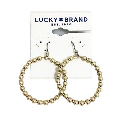 Lucky Brand Light Gold Tone Bead Hoop Drop Earrings