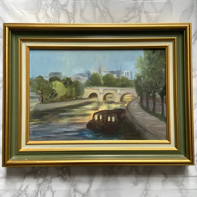 Peinture (tableau) à l'huile vintage sur toile - Paris - Pont Neuf