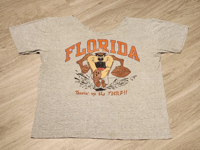 Vintage 1989 Warner Bros Florida Football TAZ Tasmanian Devil T-Shirt-Distressed