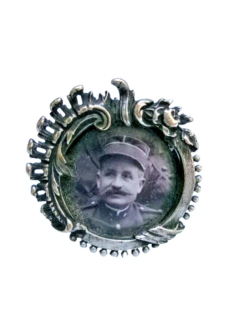 Ancienne Broche Porte-photo Argent Massif 925 - Décor Louis XVI Avec Soldat - Vintage