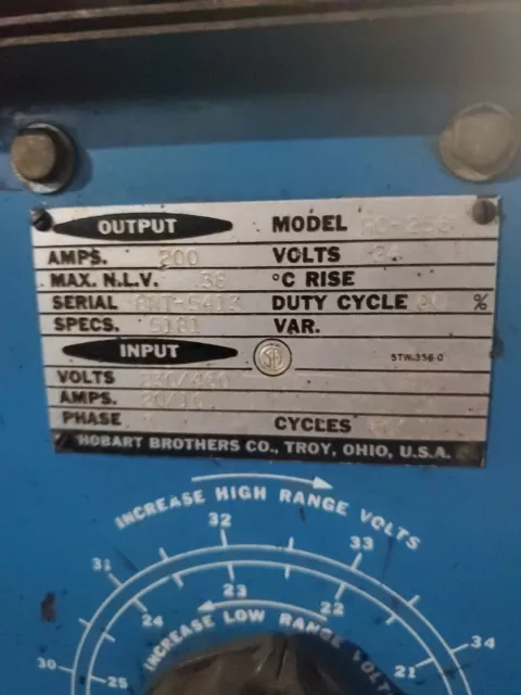 Hobart 200 Amp Welder Model Rc-256 With 2400 Wire Feed 230/460 Volts 3