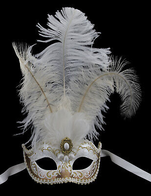 Mask from Venice Colombine IN Tip Golden Feathers Braid Diamante Iceland 22505
