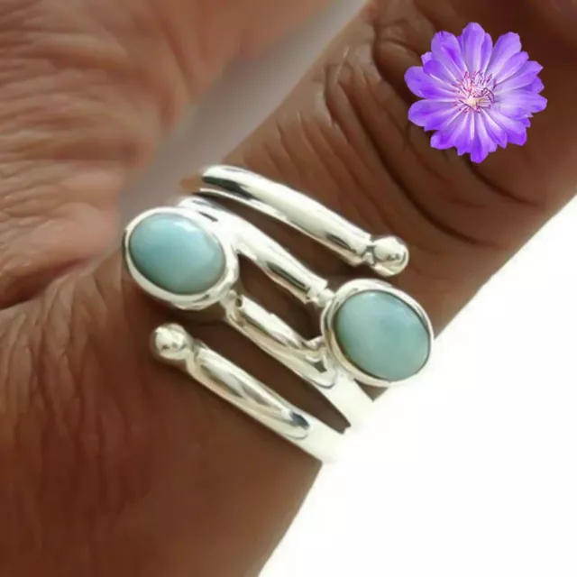 Larimar Pierre Précieuse 925 Argent Bague Bijou En Tout