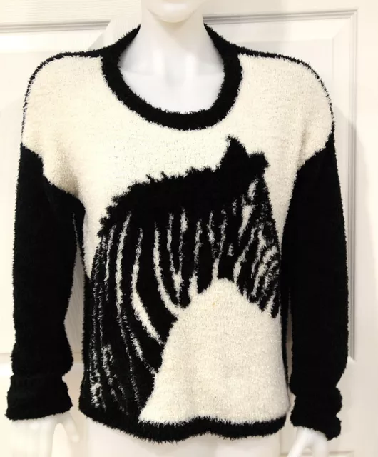 New Eric & Lani Plush Soft Zebra Sweater Boucle Large Graphic