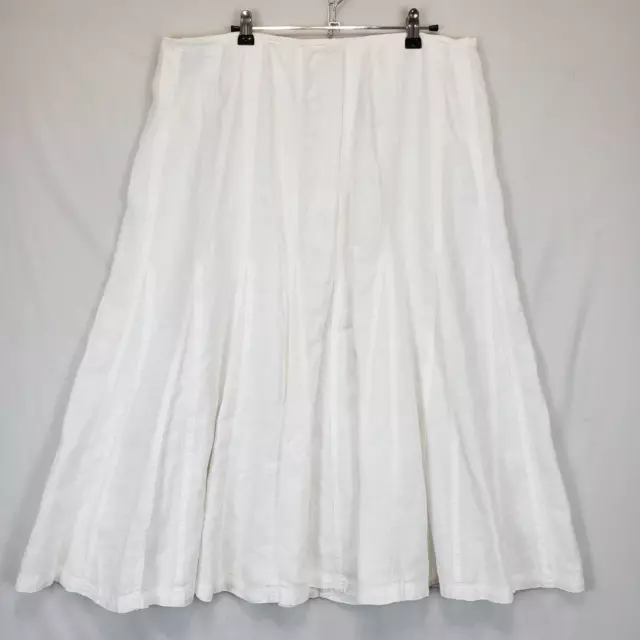 Talbots A Line Skirt Women 16 Midi 100% Irish Linen Minimalist White Flowy