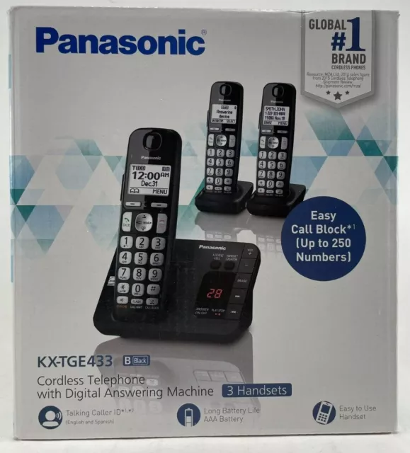 Panasonic - KX-TGE433B - DECT 6.0 Plus 1.90 GHz Cordless Phone - Black