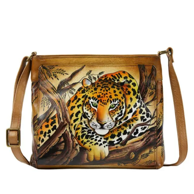 Anuschka African Leopard Tan - Hand Painted Leather Crossbody Organizer NWT