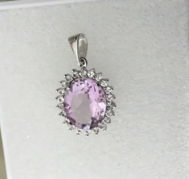 GENUINE 2.28 Cts AMETHYST & WHITE SAPPHIRE Pendant with chain
