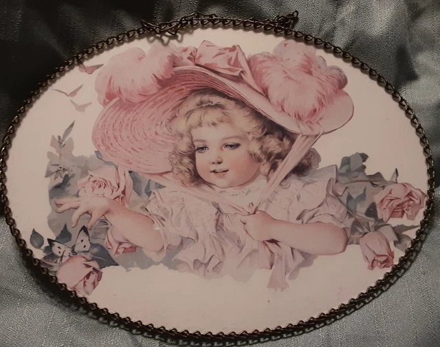 Vintage Victorian Flue Cover Cute Girl in Garden