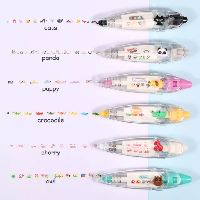 6Pcs Press Type Decorative Pen DIY Animals Masking Tape Cartoon Pattern Tape ✲ 2