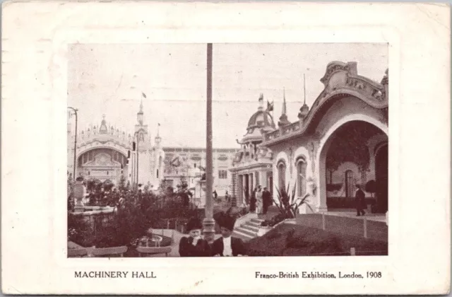 Vintage 1908 FRANCO-BRITISH EXHIBITION London Postcard "MACHINERY HALL" w/Cancel