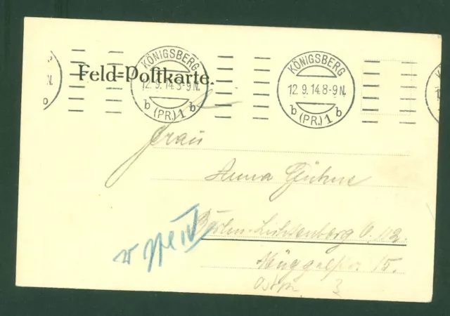 seltener Handrollenstempel Königsberg PR. 1 b Feldpost 1914