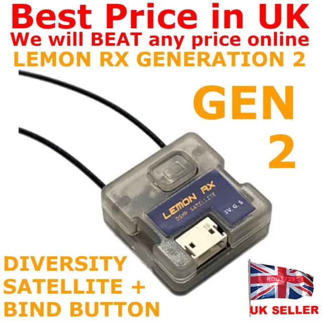 Receptor satelital diversidad Lemon RX generación 2 con botón de unión DSMX / DSM2